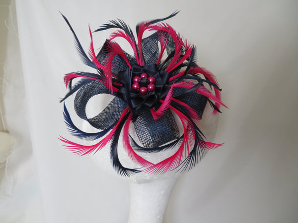 Navy and Cerise Pink Mini Lily Fascinator