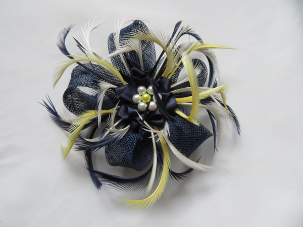 Navy Ivory and Primrose Yellow Mini Lily Fascinator