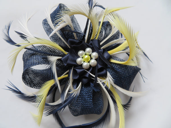 Navy Ivory and Primrose Yellow Mini Lily Fascinator