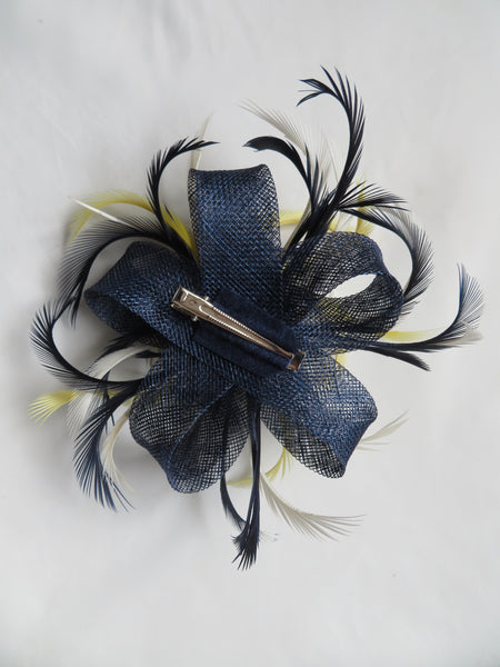 Navy Ivory and Primrose Yellow Mini Lily Fascinator
