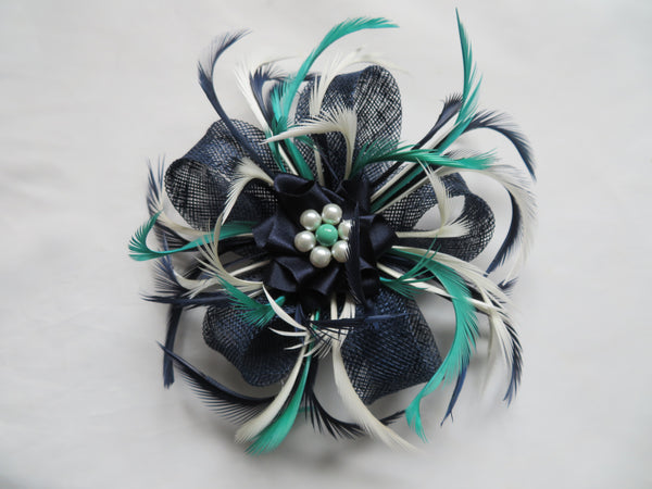 Navy Ivory and Jae Green Mini Lily Fascinator