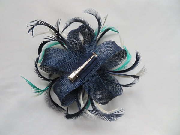 Navy Ivory and Jae Green Mini Lily Fascinator