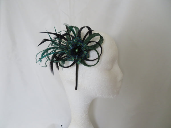 Black and Dark Green Campbell Tartan Roxi Fascinator