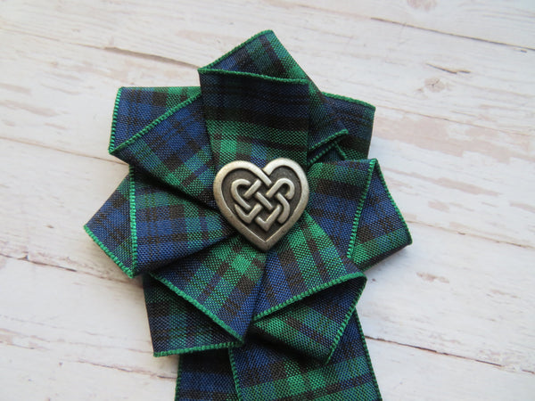 Black Watch Tartan Celtic Heart Brooch