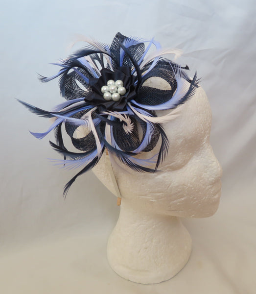 Navy White and Periwinkle Blue Mini Lily Fascinator