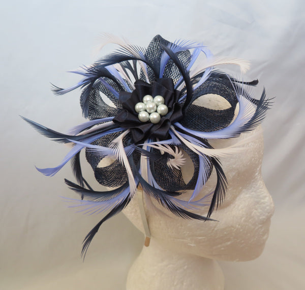 Navy White and Periwinkle Blue Mini Lily Fascinator