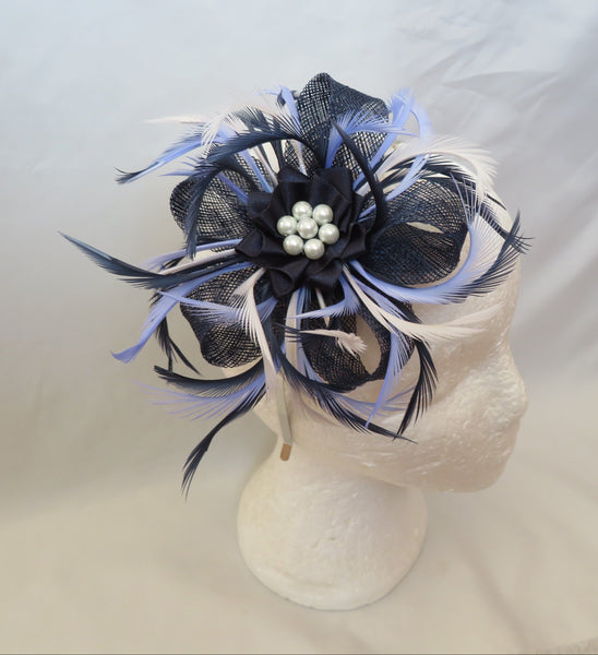 Navy White and Periwinkle Blue Mini Lily Fascinator