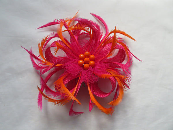 Cerise Pink and Orange Mini Lily Fascinator