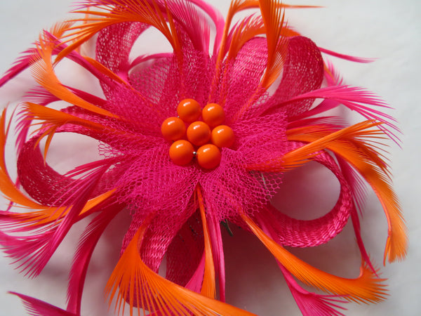 Cerise Pink and Orange Mini Lily Fascinator