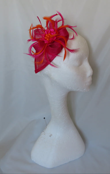 Cerise Pink and Orange Venus Fascinator