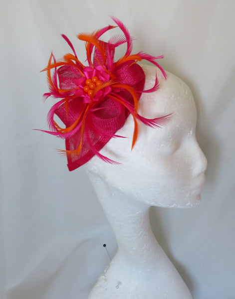 Cerise Pink and Orange Venus Fascinator