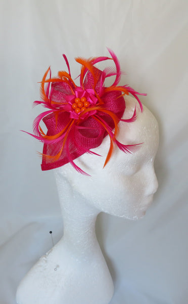 Cerise Pink and Orange Venus Fascinator