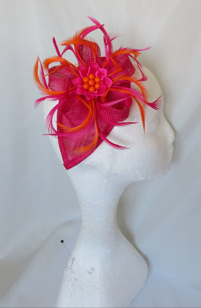 Cerise Pink and Orange Venus Fascinator