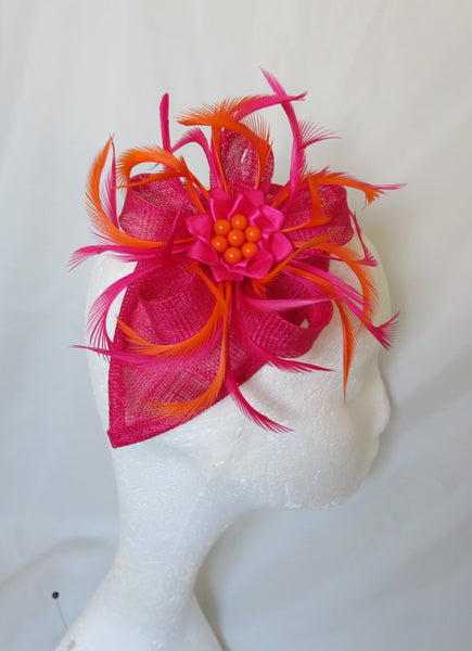 Cerise Pink and Orange Venus Fascinator