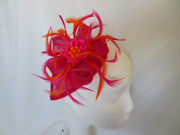 Cerise Pink and Orange Venus Fascinator