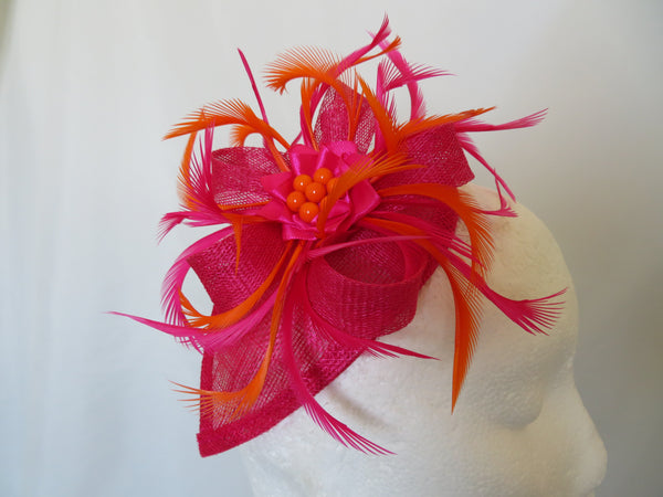 Cerise Pink and Orange Venus Fascinator