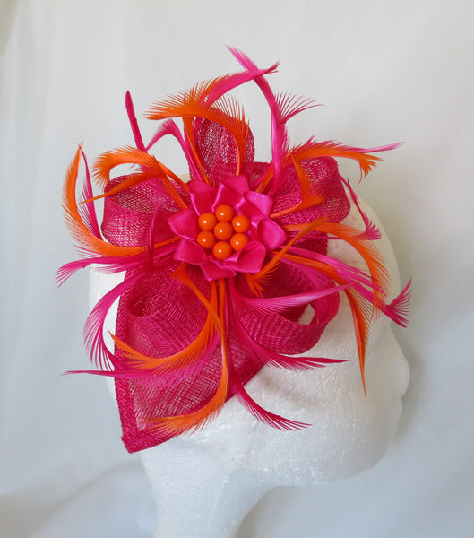 Cerise Pink and Orange Venus Fascinator