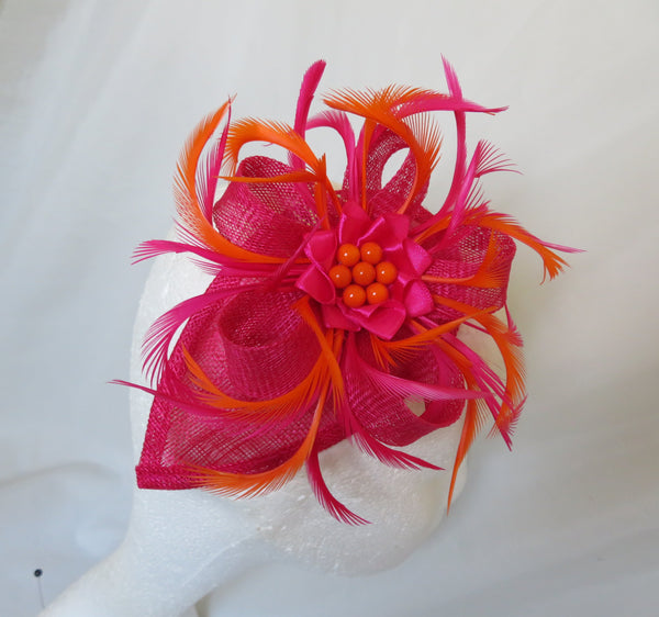 Cerise Pink and Orange Venus Fascinator