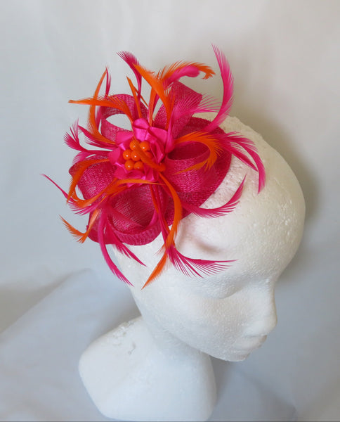 Cerise Pink and Orange Venus Fascinator