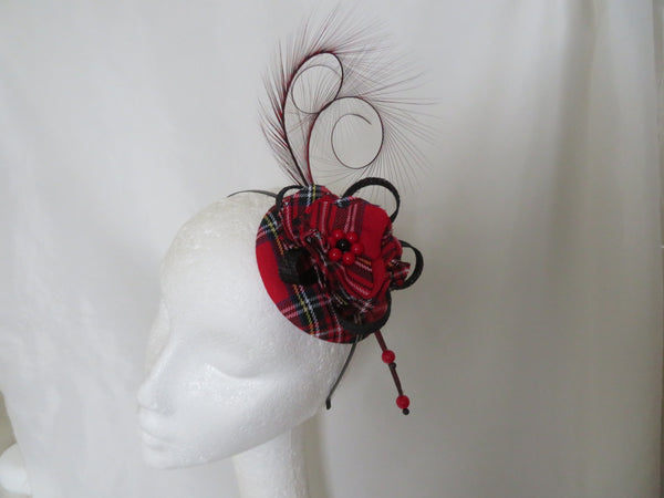 Red Royal Stewart Tartan Tamara Fascinator