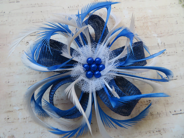 Royal Blue and White Mini Lily Fascinator