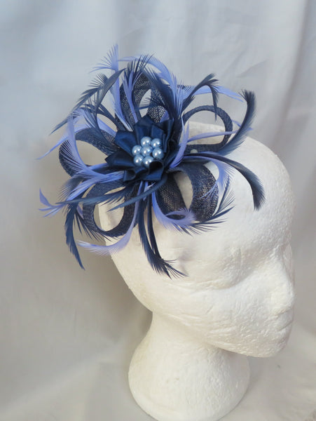 French Navy and Periwinkle Blue Mini Lily Fascinator