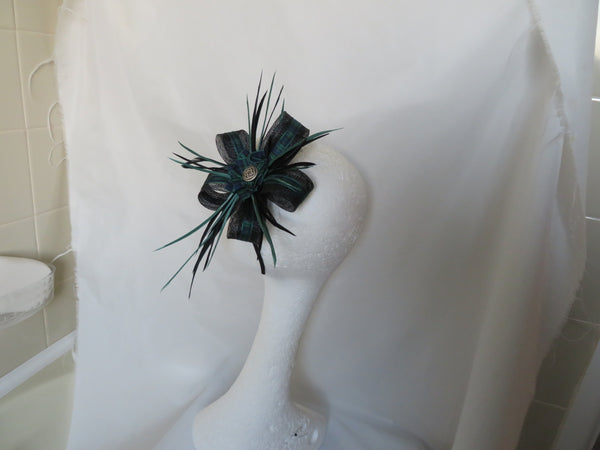 Black and Dark Green Tartan Celtic Lily Fascinator Brooch and Shoe Clip Set