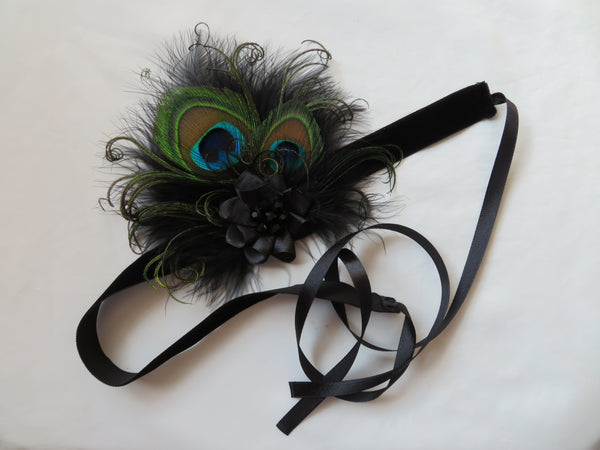 Black Little Gem Peacock Flapper Band