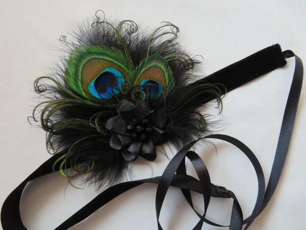 Black Little Gem Peacock Flapper Band