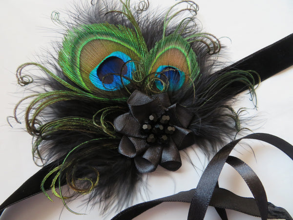 Black Little Gem Peacock Flapper Band