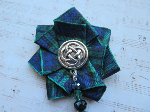 Black Watch Tartan Beaded Celtic Brooch