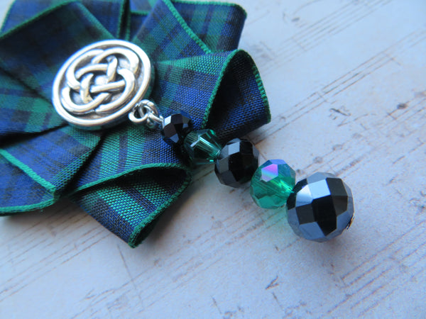 Black Watch Tartan Beaded Celtic Brooch