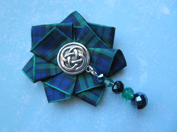 Black Watch Tartan Beaded Celtic Brooch