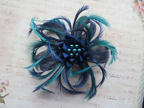 French Navy and Teal Mini Lily Fascinator