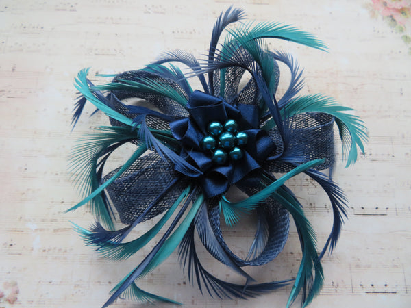French Navy and Teal Mini Lily Fascinator