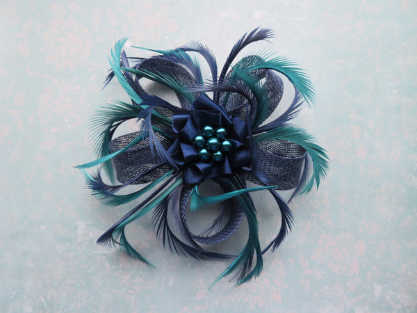 French Navy and Teal Mini Lily Fascinator