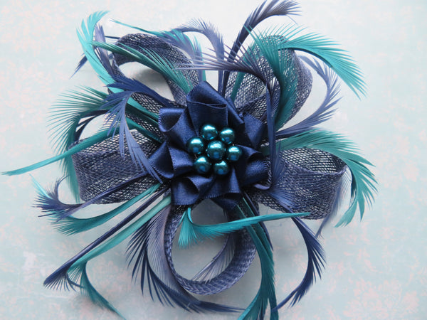 French Navy and Teal Mini Lily Fascinator
