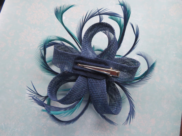 French Navy and Teal Mini Lily Fascinator
