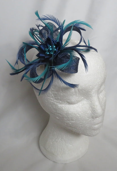 French Navy and Teal Mini Lily Fascinator