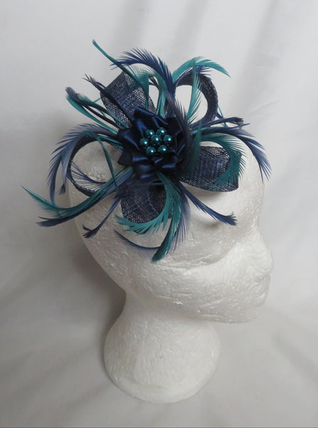 French Navy and Teal Mini Lily Fascinator