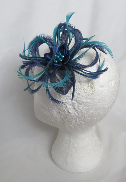 French Navy and Teal Mini Lily Fascinator