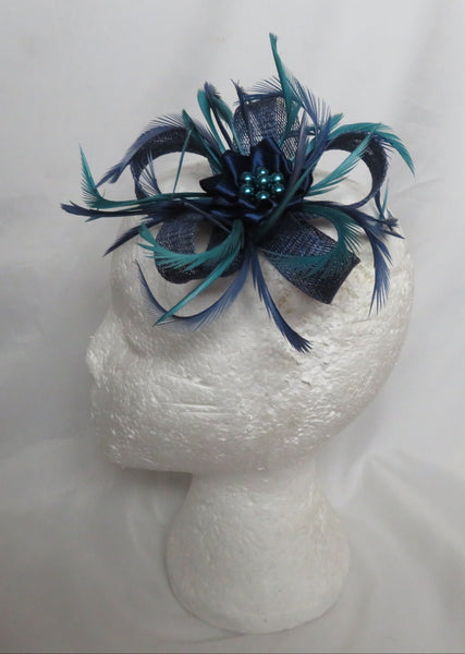 French Navy and Teal Mini Lily Fascinator