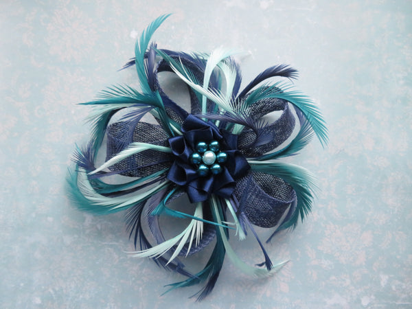 French Navy and Teal Mini Lily Fascinator