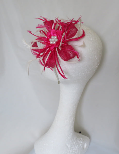 Cerise Pink and Ivory Mini Lily Fascinator