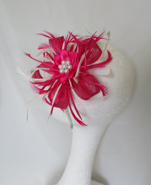Cerise Pink and Ivory Mini Lily Fascinator