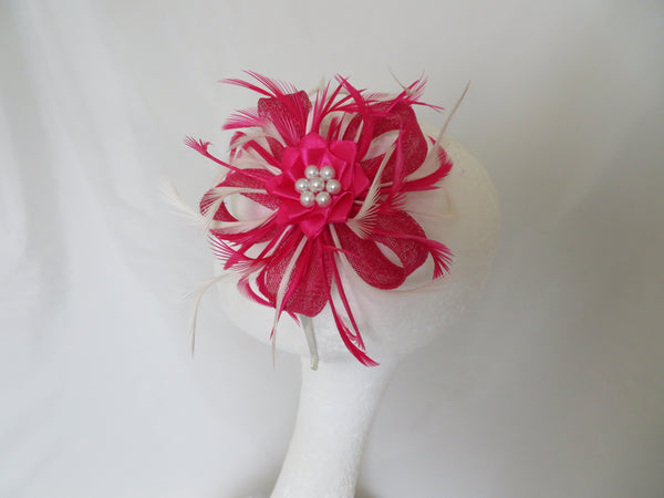Cerise Pink and Ivory Mini Lily Fascinator