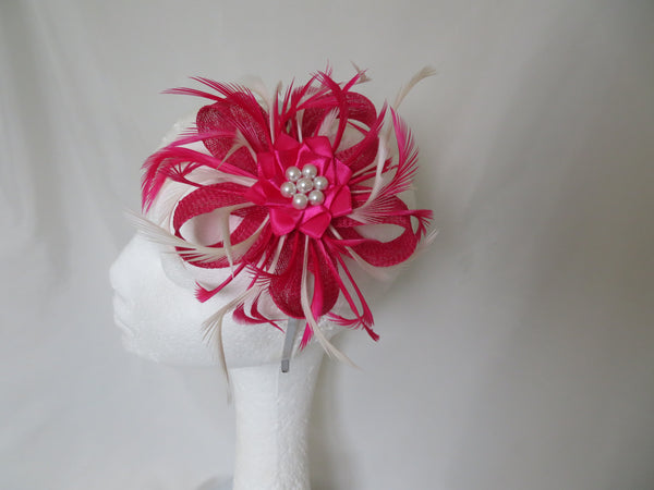 Cerise Pink and Ivory Mini Lily Fascinator