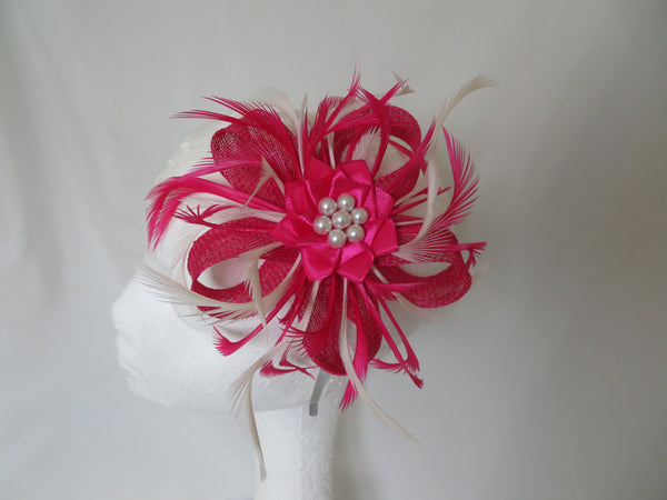 Cerise Pink and Ivory Mini Lily Fascinator