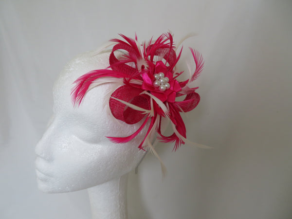 Cerise Pink and Ivory Mini Lily Fascinator