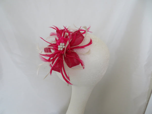 Cerise Pink and Ivory Mini Lily Fascinator